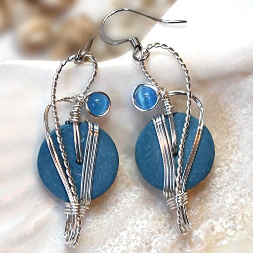 Small Light Blue Dangle Earrings - Handmade Wire Wrapped Jewelry