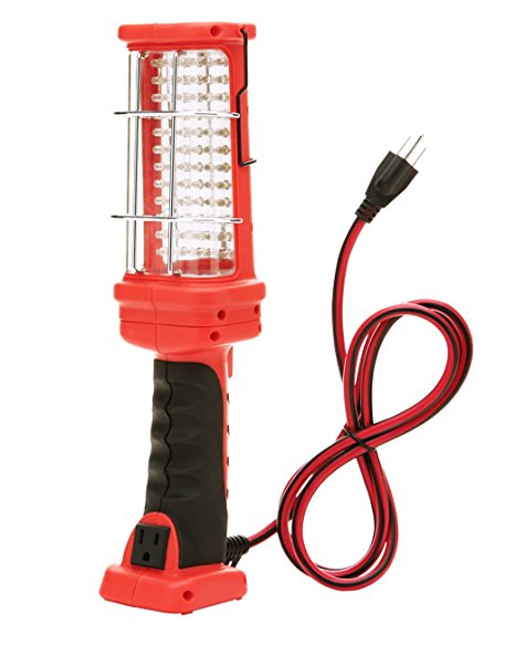 Designers Edge L1923 16/3-Gauge Super Bright LED Handheld Work Light w/ Grounded Outlet, Red, 72-LED