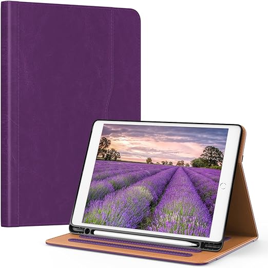 OKP Case for  iPad 9th Generation 2021 / 8th Generation 2020/ 7th Gen 2019 10.2 inch Case with Multi-Angle Viewing PU Leather Flio Stand Cover with Pencil Holder & Pocket, Auto Sleep/Wake, Dark Purple