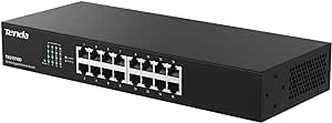 Tenda TEG1016D Switch Ethernet Gigabit de 16 Puertos RJ45 10/100/1000 Mbps, Montaje en Escritorio/Rack, Protección contra Rayos 6KV, Plug & Play, Carcasa Metálica, Duplex Completo, Sin Ventilador