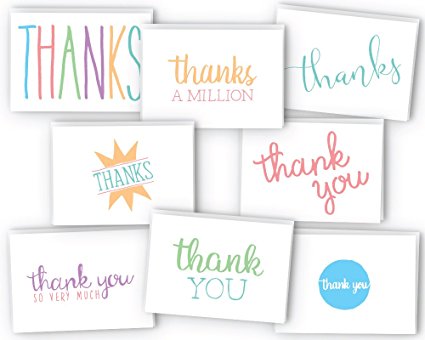 Everyday Colorful Thank You Cards - 48 Cards & Envelopes