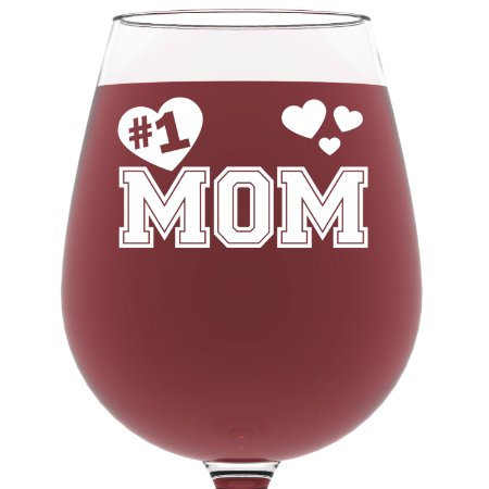 Number 1 Mom Wine Glass 13 oz - Best Mothers Day Gifts For Mom - Unique Birthday Gift For Her from Son or Daughter - Cool Humorous Present Idea For Women Wife Girlfriend Sister In-law