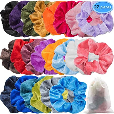 EAONE 22 Colors Velvet Hair Scrunchies Hair Elastic Ties Scrunchy Bands Ponytail Holder Headbands for Women Girls, 22 Pieces