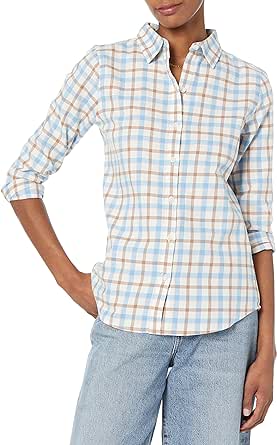 Amazon Essentials Women's Classic-Fit Long-Sleeve Lightweight Plaid Flannel Shirt