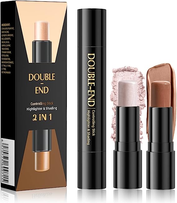 Contour Stick, Cream Contour Stick Makeup, 2 in 1 Highlight and Contour Stick, Face Makeup Wonder Stick, Face Brightens & Shades Pencil, Peachy & Hazelnut(01#)