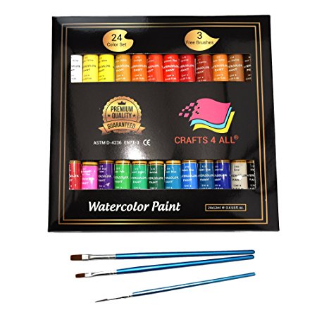 Watercolor Paint Set by Crafts 4 All 24 Premium Quality Art Watercolors Painting Kit for Artists, Students & Beginners - Perfect for Landscape and Portrait Paintings on Canvas