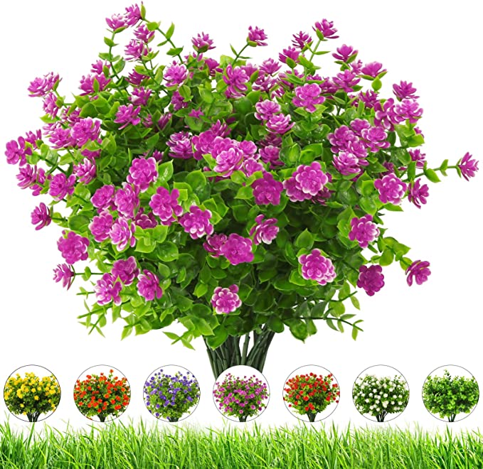 LSD Artificial Flowers Outdoor 8 Bundles uv Resistant Fake Flowers,Plastic Faux Flowers Greenery Shrubs Plants for Decoration Indoor Outdoor Window Box Hanging Planter Home Porch Decor(Orchid)