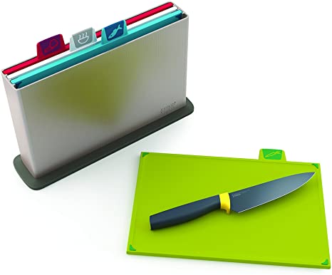 Joseph Joseph Index Chopping Board Set with 6-Inch Elevate Chef’S Knife - Silver