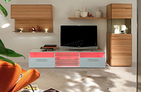 FoxHunter Modern High Gloss Matt TV Cabinet Unit Stand White RGB LED Light Home Furniture TVC11 146cm