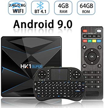 Android TV Box 9.0, Android TV Box RK3318 2.4G/5.8G Dual WiFi 4GB 64GB with BT 4.1 and Mini Keyboard Media Player 3D 4K HD Resolution Set Top Tv Box