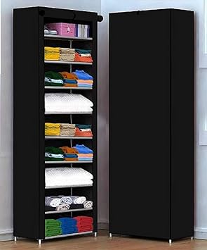 YouCopia Multi Purpose Collapsible Wardrobe with Door Cover Wardrobe for Clothes Organizer for Storage (9 Layer, Black)