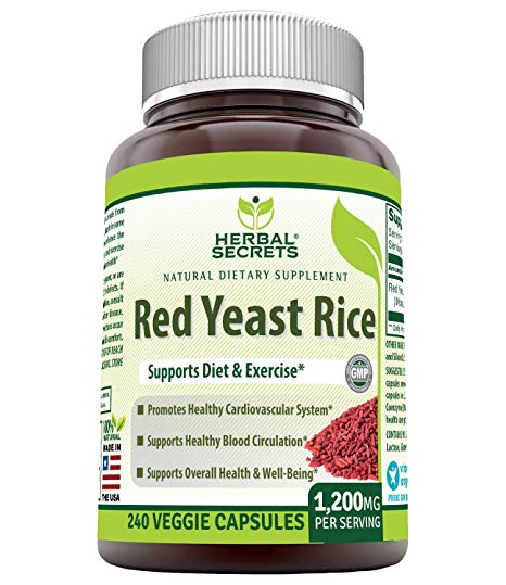 Herbal Secrets Red Yeast Rice Dietary Supplement - 1,200 Mg (Per Serving of 2 Capsules), Veggie Capsules - (Non-GMO) Supports Cardiovascular Health, Immune Health & Overall Well-Being.* (240 Count)
