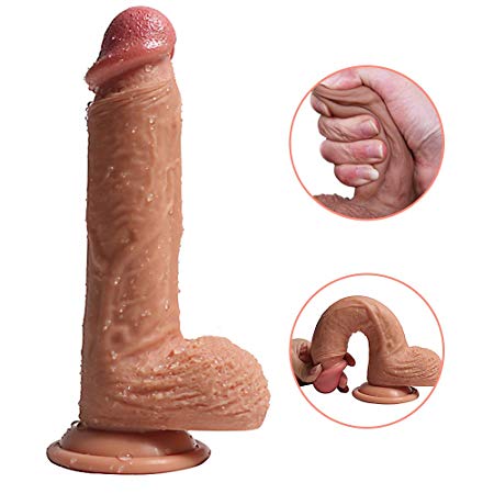 Dildo 8.7 INCH Realistic Huge Dildo with Suction Cup Base for Hands-Free Play Flexible Dildo with Curved Shaft and Balls for Vaginal G-spot and Anal Play Dildo for Women Man Gay
