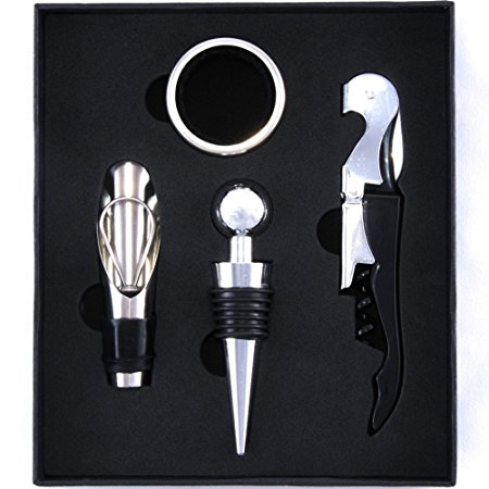 Wine Gift Set Includes Corkscrew Wine Bottle Opener Professional Stainless Steel Waiter Style Opener with Foil Cutter, Stopper, Drip Ring and Pourer by Vite Dolce