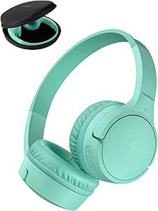 Belkin SoundForm Mini - Wireless Bluetooth Headphones for Kids with 30H Battery Life, 85dB Safe Volume Limit, Built-in Microphone - Kids On-Ear Earphones for iPhone, iPad, & More - Mint w/Case