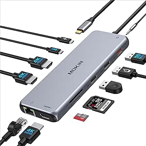 3 HDMI Docking Station 3 Monitors USB C Hub Laptop Dual Monitor Multiport Adapter Dock Dongle,USB C to 3 HDMI,PD Charging,Ethernet,4 USB C/A 3.1/2.0 Ports,MicroSD/SD, Audio for Dell/HP/Lenovo