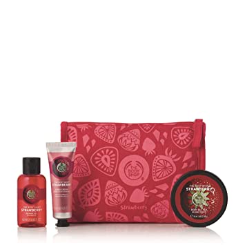 The Body Shop Strawberry Beauty Bag Gift Set, Includes Our Signature Strawberry Body Butter Enriched With Community Trade Shea Butter, 3Piece