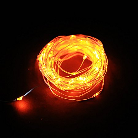 Color Our Life Battery Operated LED String Lights 66 Led's on a Flexible Silver Wire 16.4 Ft 8 Modes with Wireless Remote Control for Christmas, Outdoor, Patio, Garden, Party Decoration (Orange)
