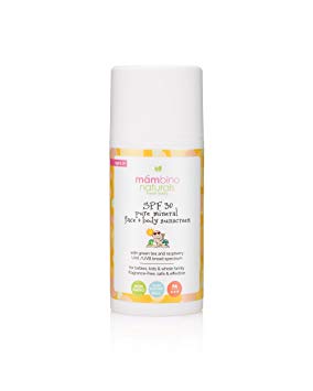 Mambino Organics SPF 30 Pure Mineral Face And Body Sunscreen Coral Reef Safe, Green Tea   Raspberry, 3.5 Fluid Ounces