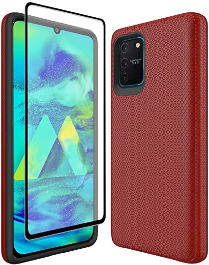 Thinkart Galaxy S10 Lite (2020) Case with Tempered Glass Screen Protector,Anti-Slip Non-Slip Texture Protection Hard Cover for Samsung Galaxy S10 Lite,Galaxy A91,Galaxy M80S Phone (Red)