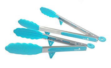 KookNook Premium Silicone Kitchen Tongs with Stand, 2-Pack (12-inch & 9-inch), Light Blue