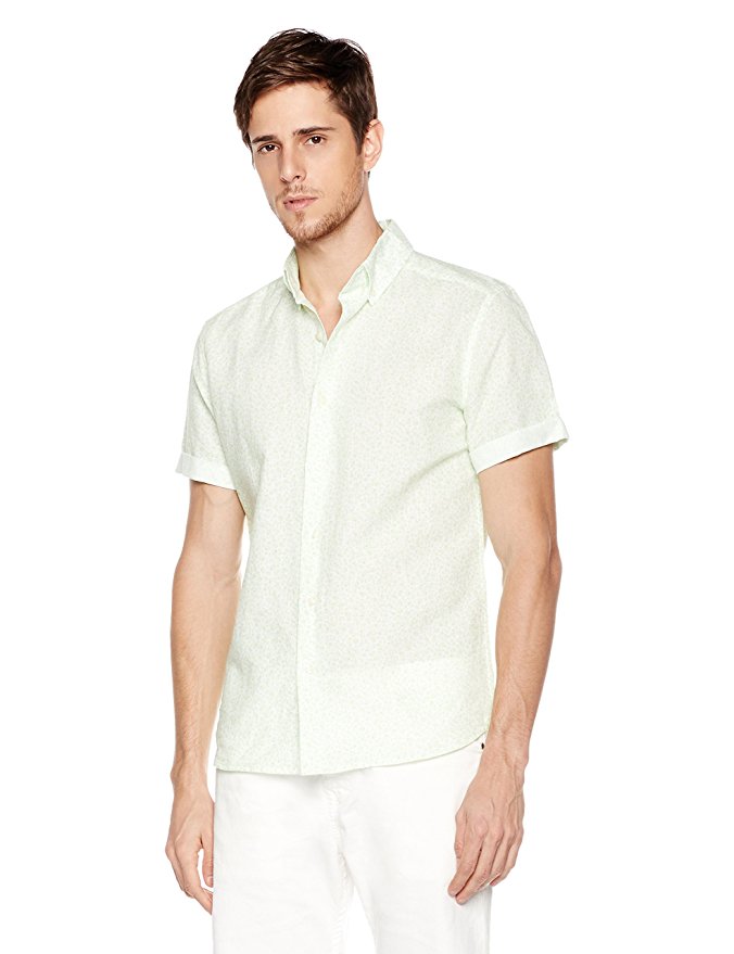 Isle Bay Linens Men's Short Sleeve Prints Woven Slim Shirt