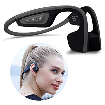 Bone Conduction Bluetooth Headphones – HUASIRU Sweatproof HD Stereo Memory Metal Wireless Headset for Sports, Driving, Open Back Noise Cancelling Safe Bluetooth Earphones (Black   Gray)