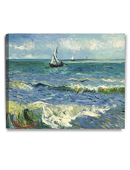 DecorArts - The Sea at Les Saintes-Maries-de-la-Mer, by Vincent Van Gogh. The Classic Arts Reproduction. Art Giclee Print On Canvas, Stretched Canvas Gallery Wrapped. 30x24"