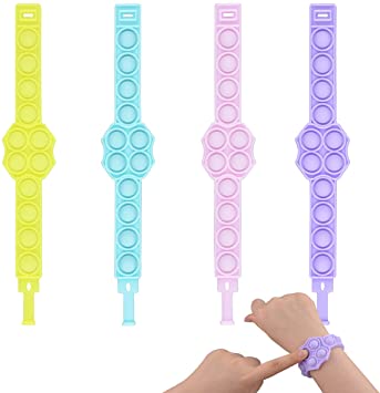 SJ Push Pop Bubble Wristband Fidget Toys, Wearable Autism Special Needs Stress Reliever ,Hand Finger Press Silicone Bracelet Toy for Kids and Adults (Multicolor-4)