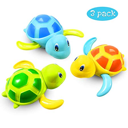aovowog Baby Bath Toys Clockwork Turtle For Toddlers Boys Girls,Wind up Water Toys Swimming Turtle Summer Pool Bathroom Float Toy Best Child Plastic Bathtub Baby Shower Set For Bath Fun Time（3 Colors）