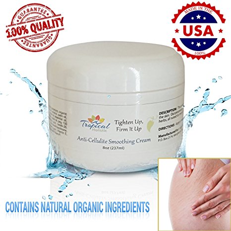 Anti-Cellulite Treatment Cream 8 oz with Caffeine Green Tea  Organic Goto Kola. Organic Blend Including Powerful Hyalyronic Acid. Used solo or with a Roller, Massager or Brush. Made in USA by Tropical Holistic