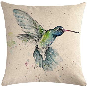 Nunubee Linen Decorative Throw Pillow Cover Square Cushion Covers Pillow Cases Couch Sofa Bed Home Decor 18x18 Inch / 45x45 cm - Hummingbird