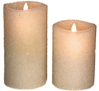 Luminara Vintage Ivory Glitter 7" Flameless Pillar Candles w/Remote