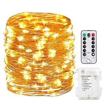 LED String Lights Battery Powered, Homesweety 33ft 100 LED String Lights Dimmable with Remote Control for Outdoor, Bedroom, Patio, Christmas, Wedding (Waterproof, Copper Wire Lights, Warm White)