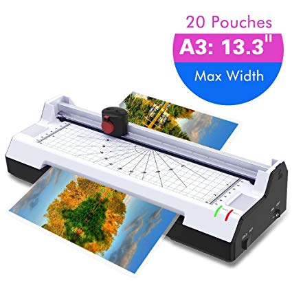 Thermal Laminator Machine for A3/A4/A6, Abwei Laminating Machine 2 Roller System with Rotary Trimmer, Corner Rounder, 20 Laminating Pouches, Fast Warm-up, for Home and Office Use (A3 Laminator)