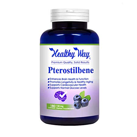 Healthy Way Pterostilbene 150mg 180 capsules - Supports Brain, Longevity & Healthy Aging NON-GMO USA Made 100% Money Back Guarantee - Order Risk Free!