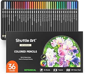 Shuttle Art 36 Colored Pencils, Botanical Themed Colored Pencils for Adult Coloring, Soft Core Color Pencils, Coloring Pencils for Adults Kids Artists Beginners Drawing Coloring Sketching