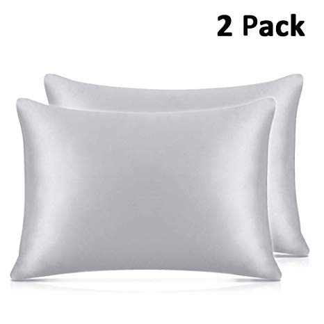 Adubor Silk Satin Pillowcase 2 Pack Silky Pillow Cases for Hair and Skin, Hypoallergenic Anti-Wrinkle, Super Soft and Luxury Pillow Cases Covers with Envelope Closure (Silver Gray, 20x26)