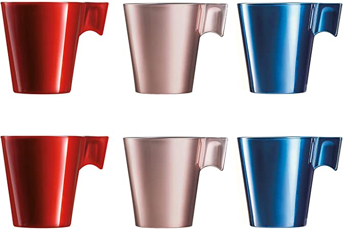 Luminarc Flashy Set 6 Mugs Breakfast Mugs Coffee with Glass Handle for Microwave 22cl