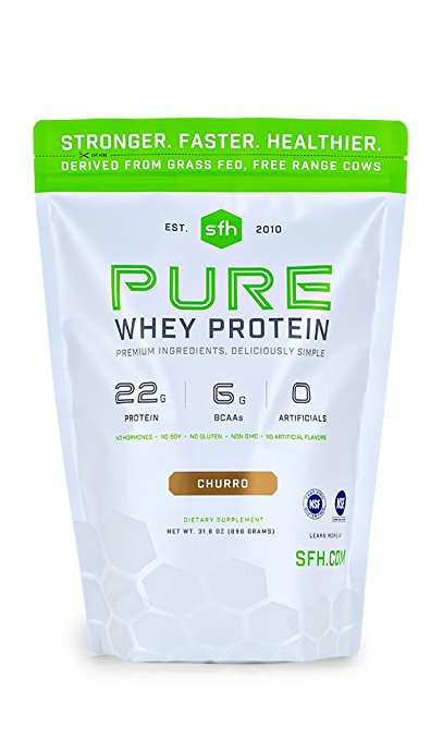 PURE Whey Protein Powder (Churro) by SFH | Best Tasting 100% Grass Fed Whey | All Natural | 100% Non-GMO, No Artificials, Soy Free, Gluten Free | 2lb bag (896g) | 28 servings