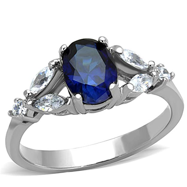 1.67 Ct Oval Cut Blue Montana CZ Stainless Steel Engagement Ring Women's Sz 5-10