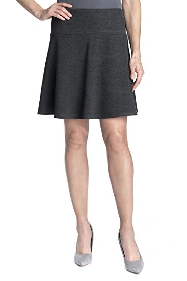 Rekucci Women's Ease In To Comfort Wide Waist Flared Flippy Skirt Luxe Ponte