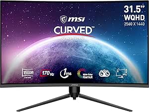 MSI G32CQ5P Écran gaming incurvé de 31,5 pouces WQHD - Dalle VA 1500R 2560 x 1440, 170 Hz / 1 ms, Adaptive Sync, réglable sur 3 axes - DP 1.2a, HDMI 2.0b CEC