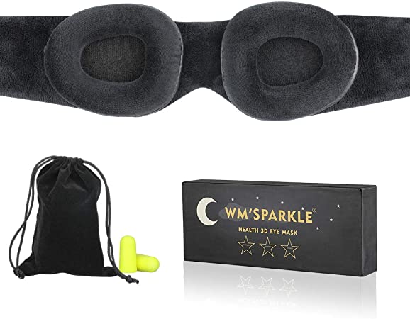 Sleep Eye Mask for Men Women- Updated Design Light Blocking Sleeping Mask- 100% Blackout -3D Contoured Cup- Zero Eye Pressure - Adjustable Eye Cups，Soft Comfort （Gift a Pair of earplugs） (Gray)