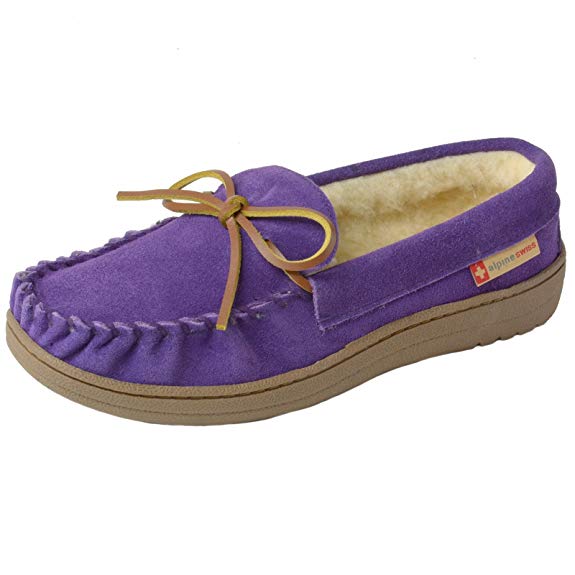 alpine swiss Sabine Womens Genuine Suede Shearling Slip On Moccasin Slippers