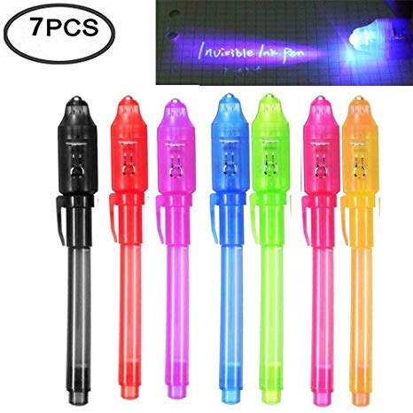 Studyset 7 Pcs UV Light Pen Set Invisible Ink Pen Kids Spy Toy Pen with Built-in UV Light Gifts and Security Marking