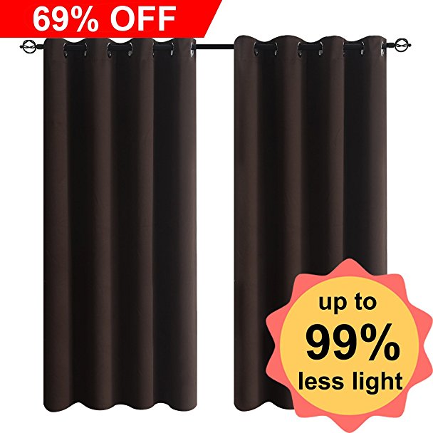 Blackout Curtains for living room,HOZY 2 Panel Window Treatment Thermal Insulated Solid Grommet Drapes 52 x 63inch Coffee