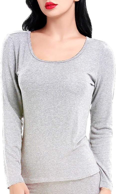 Women's Ultra Thin Scoop&Crew Neck Undershirt Long-Sleeve Thermal Underwear Shirt Top