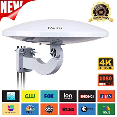 UFO 360° Omni-Directional Reception Outdoor TV Antenna 65 Miles Range with Smartpass Amplified & Built-in 4G LTE Filter (Renewed)