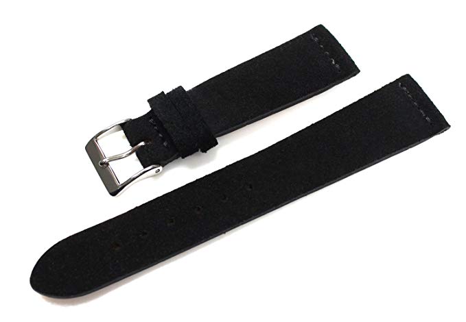Fluco Suede Leather Watch Strap [Black, 20mm]